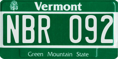 VT license plate NBR092