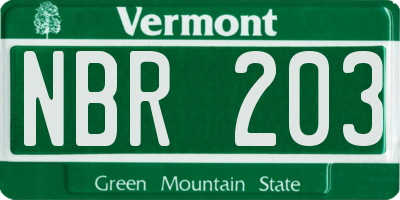 VT license plate NBR203