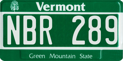 VT license plate NBR289