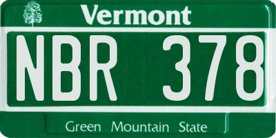 VT license plate NBR378