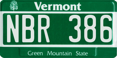 VT license plate NBR386
