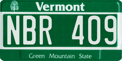 VT license plate NBR409