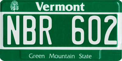 VT license plate NBR602