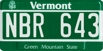 VT license plate NBR643