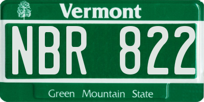 VT license plate NBR822
