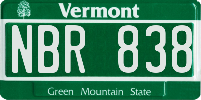 VT license plate NBR838