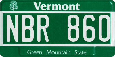 VT license plate NBR860
