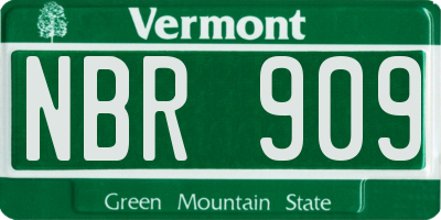 VT license plate NBR909