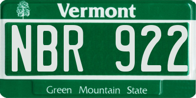 VT license plate NBR922