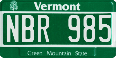 VT license plate NBR985