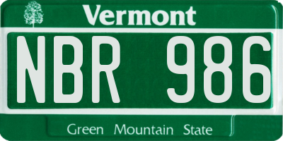 VT license plate NBR986