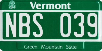 VT license plate NBS039