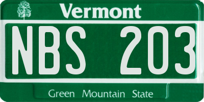 VT license plate NBS203