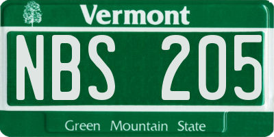 VT license plate NBS205