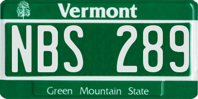 VT license plate NBS289