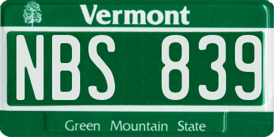 VT license plate NBS839