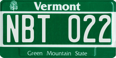 VT license plate NBT022
