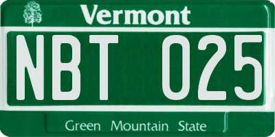 VT license plate NBT025