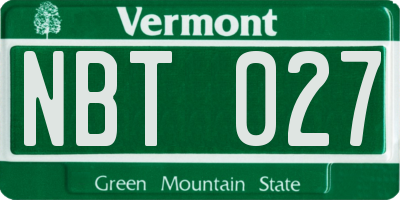 VT license plate NBT027