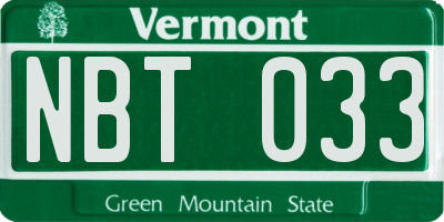 VT license plate NBT033