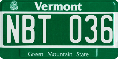 VT license plate NBT036