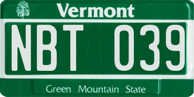 VT license plate NBT039