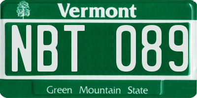 VT license plate NBT089
