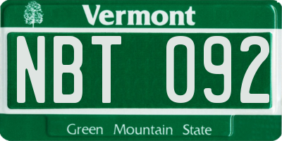VT license plate NBT092