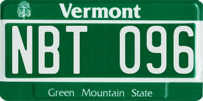VT license plate NBT096