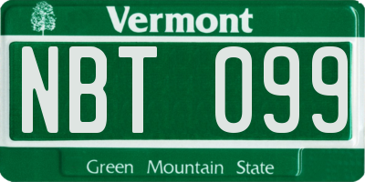 VT license plate NBT099