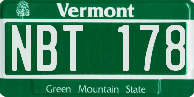 VT license plate NBT178