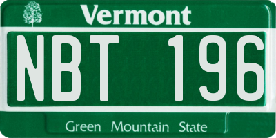 VT license plate NBT196