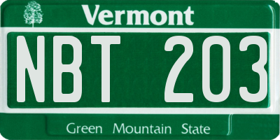 VT license plate NBT203
