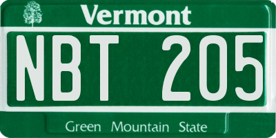 VT license plate NBT205