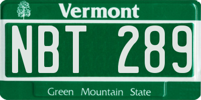 VT license plate NBT289