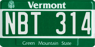 VT license plate NBT314