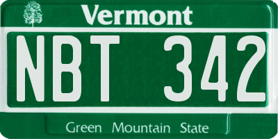 VT license plate NBT342