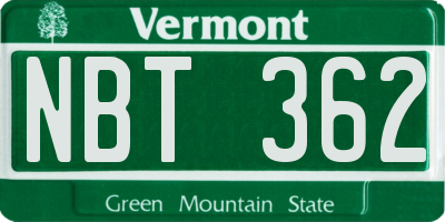 VT license plate NBT362