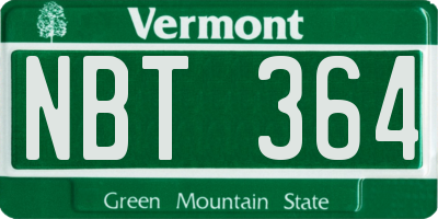 VT license plate NBT364