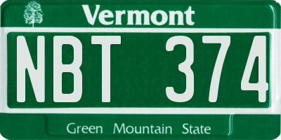 VT license plate NBT374