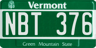 VT license plate NBT376