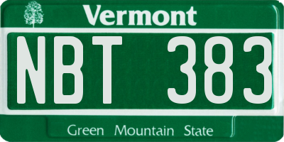 VT license plate NBT383