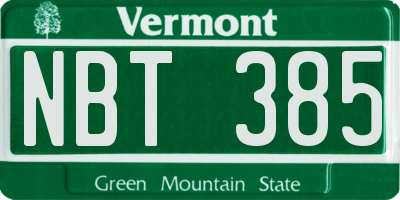VT license plate NBT385