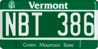 VT license plate NBT386