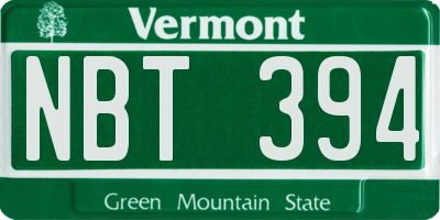 VT license plate NBT394