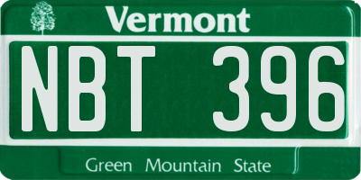 VT license plate NBT396