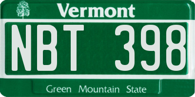 VT license plate NBT398