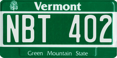 VT license plate NBT402