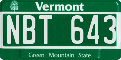 VT license plate NBT643