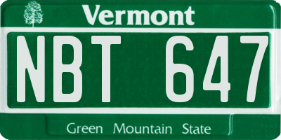 VT license plate NBT647